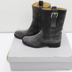 Chanel Gray Suede Buckled Mid Calf Boots Size 36.5/US 6.5